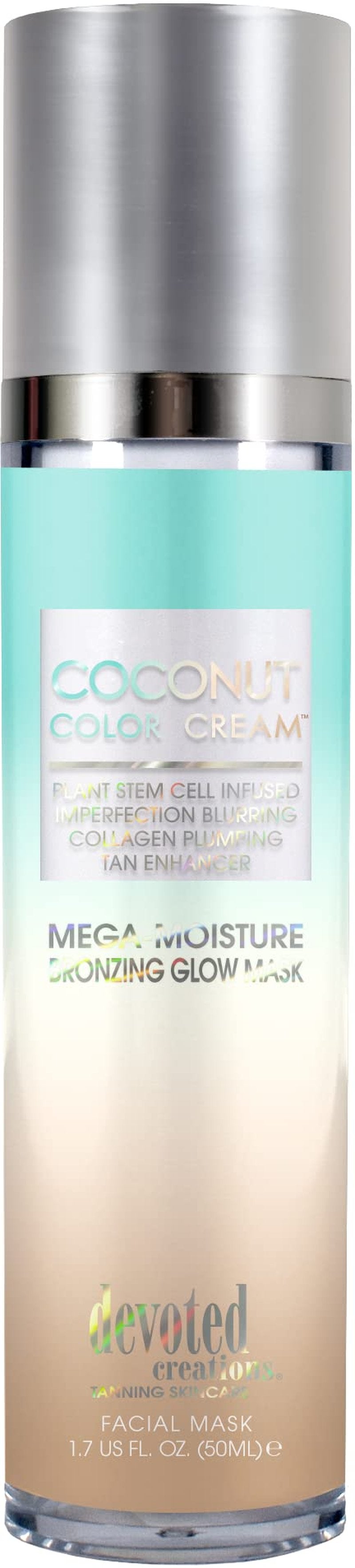 Devoted Creations Coconut Color Cream Mega Moisture Bronzing Glow Facial Mask Plant Stem Cell Infused, Collagen Plumping, Imperfection Blurring, Pore Tightening, Skin Perfecting Tan Enhancer 1.7 oz.