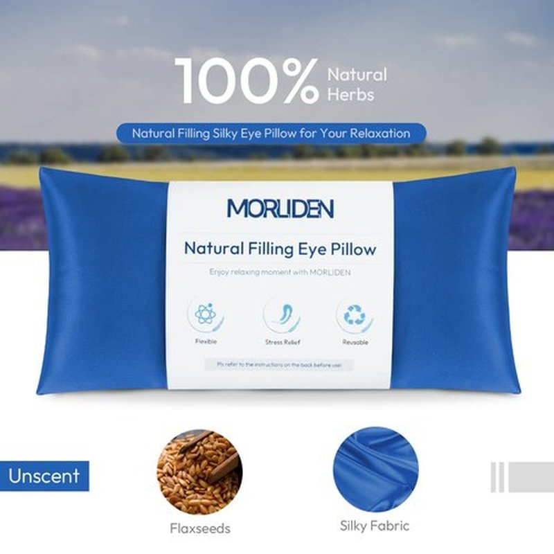 Eye Pillows for Relaxation, Yoga Eye Pillow for Meditation, Microwavable Weighted Eye Pillow for Yoga, Moist Heat & Cold Eye Compress No Scent (Blue) - 2 Pack
