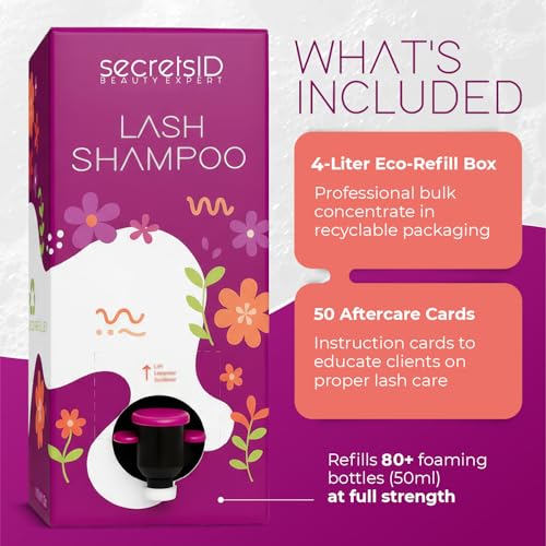 Professional Lash Shampoo for Extensions - 1.05 Gallon Bulk (3.98L) + 50 Aftercare Cards & Pump - Salon-Grade Eyelash Cleanser, Oil-Free, Fragrance-Free, Made in North-America ? Lash Wash Concentrate