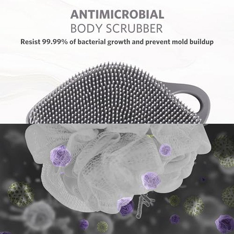 Sndyi Silicone Body Scrubber, Gentle Exfoliating Body Scrubber for Sensitive Skin, Leaf Shaped Shower Scrubber for Body with Lathering Bristles, Silicone Loofah Body Brush for Showering, Gray