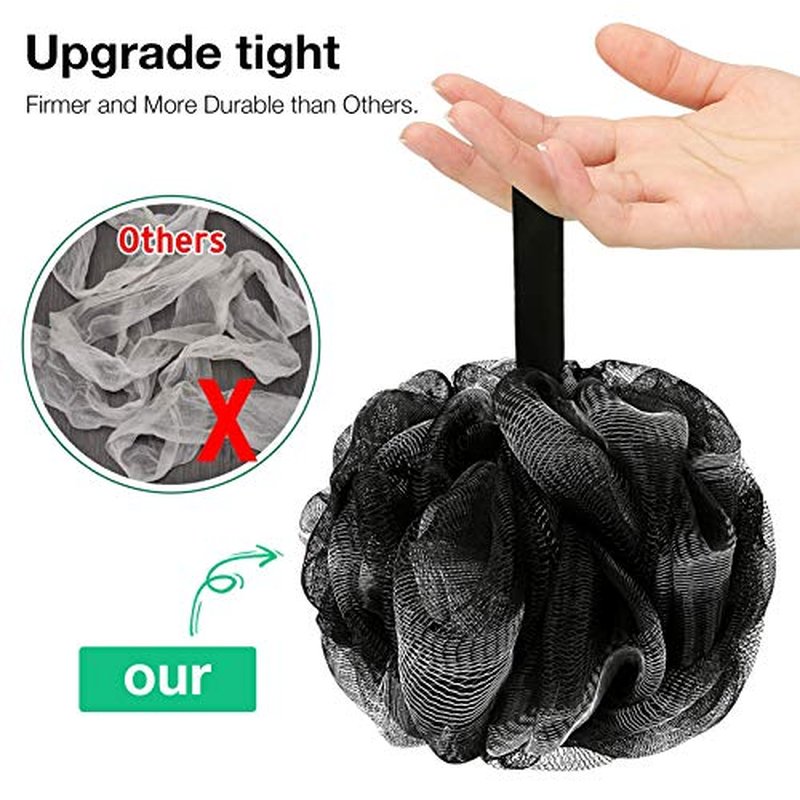 DadyMart Bath Shower Loofah Sponge 60g Bath Mesh Pouf Shower Ball Body Scrubber Exfoliating Bath Sponge for Women and Men, Set of 4, Black