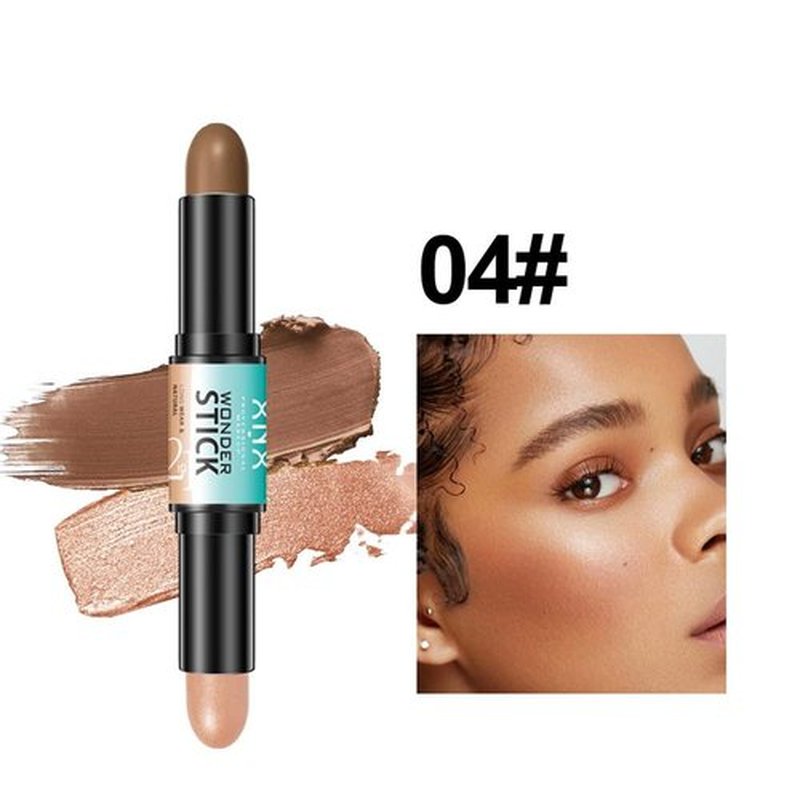 Contour Stick, 2Pcs Dual-Ended Highlighter Makeup Pen & Contouring Stick for Face Shaping, long-lasting smooth bronzer cream and highlighter sticks, a makeup kit for all skin tones (3#+4#, B)