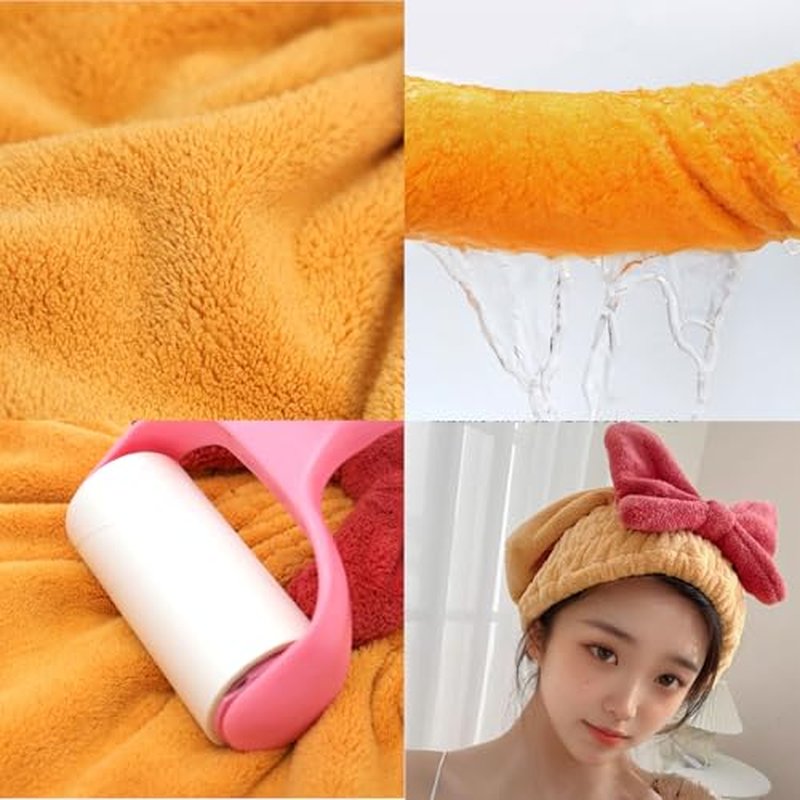 MYNOCK New Super Absorbent Hair Towel Wrap for Wet Hair, Efficient Hair Towel, Soft Absorbent Quick Drying Cap with Bow-Knot,Microfiber Super Absorbent Hair Towel Wrap (Yellow, 1pcs)