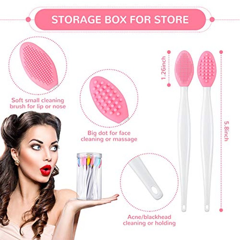 24 Pcs Silicone Exfoliating Lip Brush with Container, Double Sided Silicone Lip Scrubber Soft Cleaning Lip Brush Face Cleaning Applicator for Plump Smoother Lip Appearance (Mixed Colors)