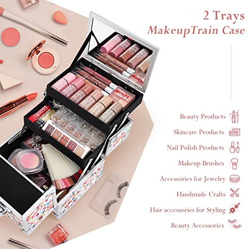 Joligrace Makeup Train Case for Girls Cosmetic Box Kids Jewelry Organizer Hair Accessories Mosaic Orange