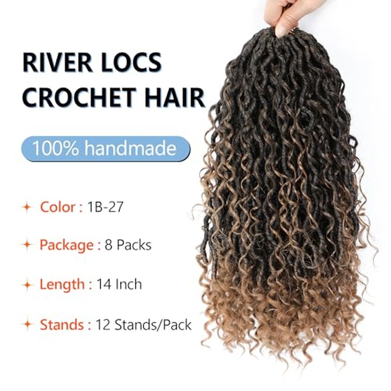 Goddess Locs Crochet Hair For Black Women 14 Inch 8 Packs Faux Locs Crochet Hair Crochet Locs Hair Pre Looped Crochet Locs River Locs With Curly Ends(14 Inch,1B/27#)