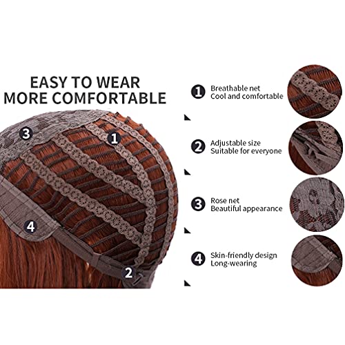 RightOn Orange Wig Short Straight Bob Wig Dark Orange Wig for Cosplay Party Wig Cap and Eye Mask Included