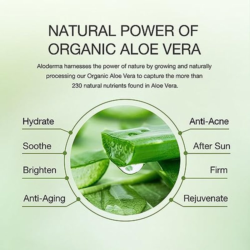 Aloderma 99% Organic Aloe Vera Gel Made within 12 Hours of Harvest, Refreshing Travel Size Aloe Vera Gel for Face & Body, Cooling, Soothing Instant Relief for Skin & Sunburn, Hydrating Aloe Gel, 1.5oz