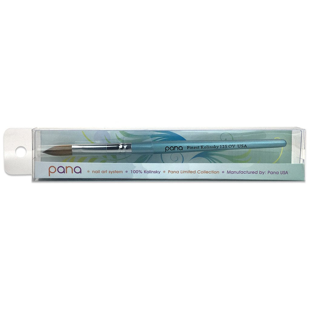 pana USA Acrylic Nail Brush100% Pure Kolinsky Hair New Teal Wood Handle with Silver Ferrule Oval Crimped Shaped Style (Size # 10)