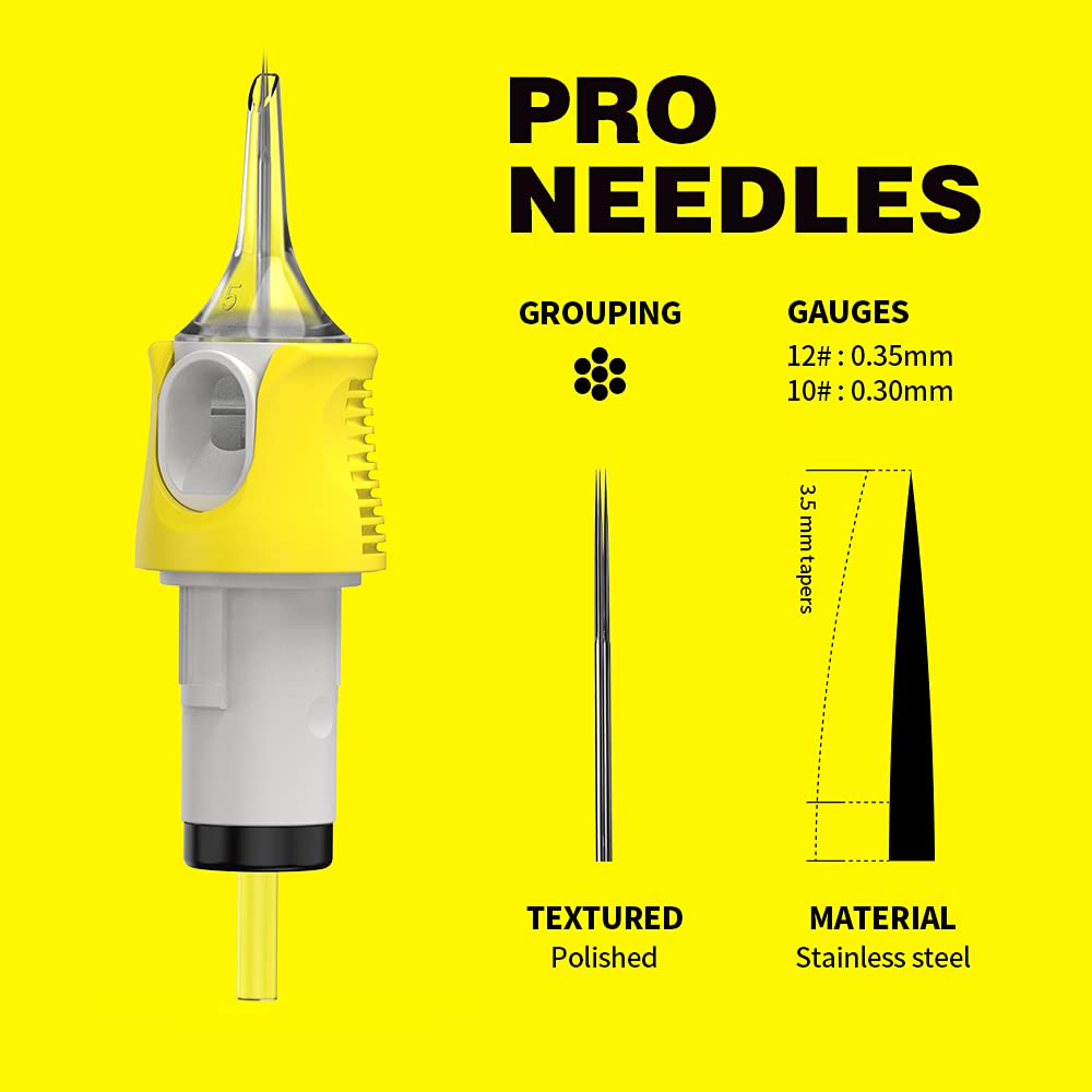 HAWINK Tattoo Cartridges Needles 40Pcs Mixed #12 Standard Round Liner & Weaved Magnum Shader & Curved/Round Magnum Shader Soft Edge 3RL 5RL 7RL 9RL 7M1 9M1 11M1 7RM 9RM 11RM EN05S-FG-40KIT-B