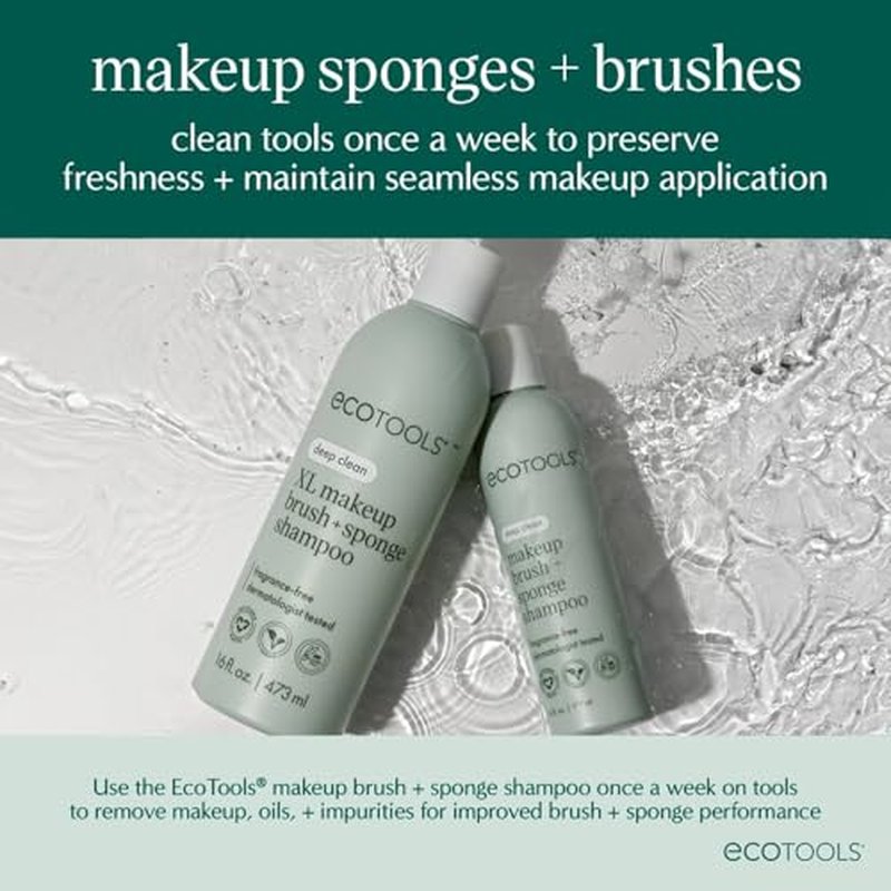 EcoTools XL Makeup Brush + Sponge Shampoo, Removes Makeup, Dirt, & Impurities From Makeup Brushes & Makeup Blending Sponges, Fragrance-Free, Vegan, & Cruelty-Free 16 fl. oz./473 ml, 1 Count