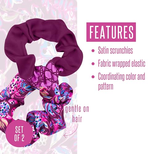 Lilly Pulitzer Pink Scrunchie Set, 2-Pack Satin Scrunchies, Cute Hair Ties for Women and Girls, Amarena Cherry