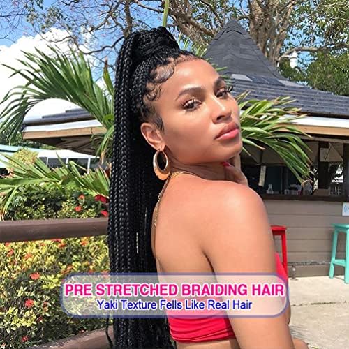 8 Pack Pre Stretched Braiding Hair - 36" 110G/Pack Premium Braiding Hair Pre Stretched Extensions, Professional Itch Free Hot Water Setting Yaki Texture Prestretched Braiding Hair (#1B)