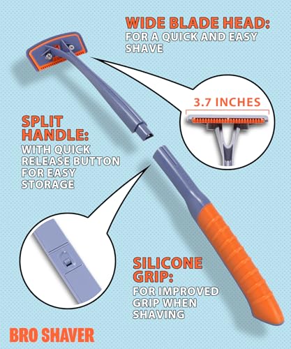 BRO SHAVER 3.0, Back Shaver for Men (DIY) Back & Body Hair Trimmer. Shave Wet or Dry Back Hair with The BroShaver Back Razor for Men. Split Handle Back Shaver for Men with Ergonomic Grip
