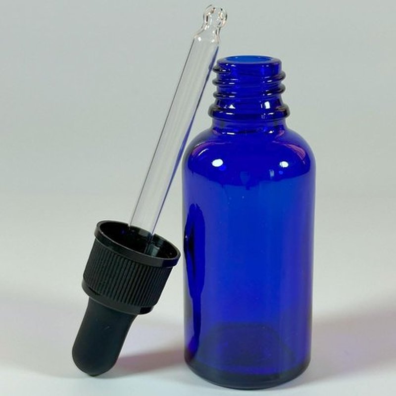 PIPIBA 12Pack 1oz (30ml) Round Drip Tip Glass Eye Droppers. Essential Oil Glass Bottle. For Lab Bottles (Blue)