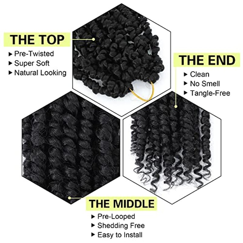 Passion Twist Crochet Hair 8Inch Passion Twist Hair 8 Packs Pre-Twisted Short Passion Twist Crochet Hair for Black Women Soft Curly Crochet Hair 1B