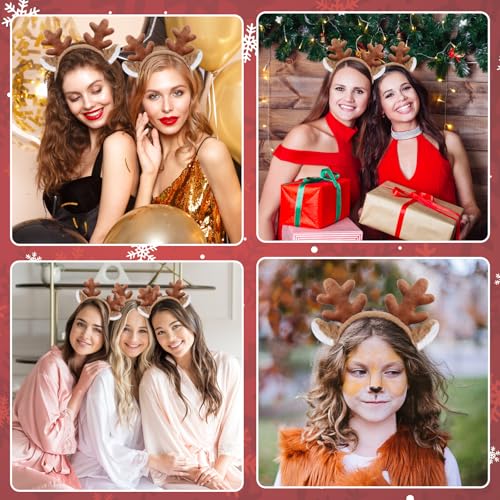 Reindeer Antlers Headband with Deer Ears Animal Ears Headband Deer Antlers Christmas Headband for Party Cosplay Accessories (Brown)