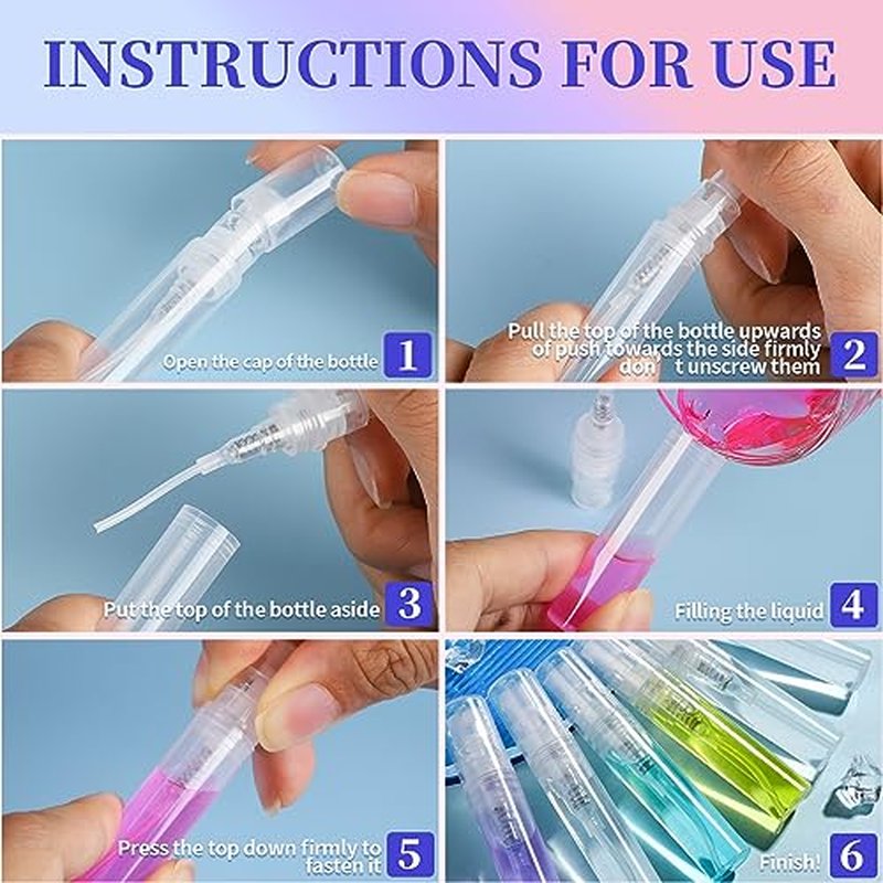 Fandamei 3ml Mini Spray Bottle, 10 Pack 3ml Mini Clear Plastic Spray Bottle Empty, Fine Mist Refillable Mini Perfume Bottle, Perfume Atomizer, Small Empty Sample Containers for Travel Portable