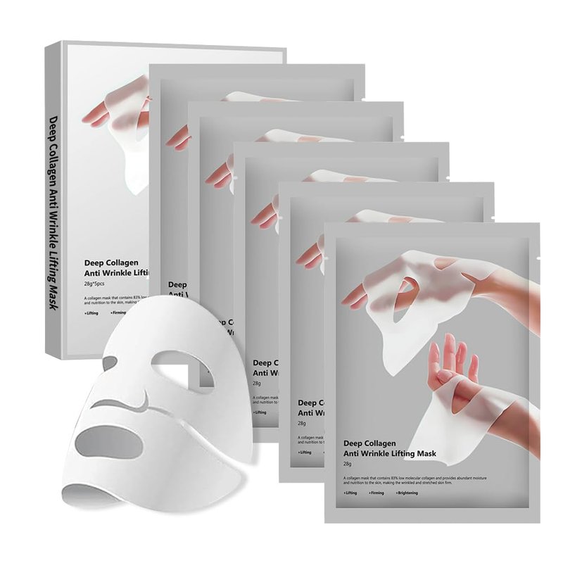 Collagen Face Mask 5 Pack, Korean Hydrating Sheet Mask for Glowing Glass Skin, Anti Aging Firming & Deep Moisturizing Facial Mask, Bio Collagen Jelly Mask