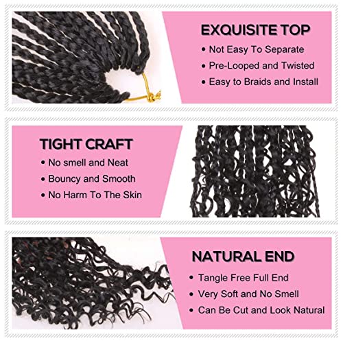 COOKOO 10 Inch Goddess Box Braids Crochet Hair With Curly Ends 8 Pack Bohemian Hippie Box Braids Pre-looped Crochet Hair Synthetic Crochet Braiding Hair for Black Women RS30#