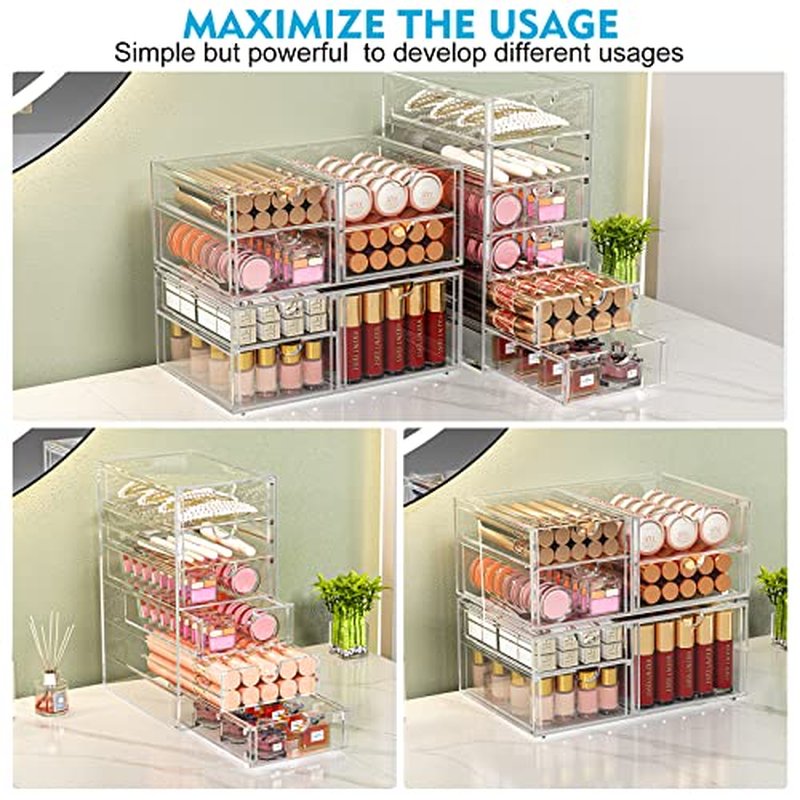 YFXCVSL Acrylic Bathroom Makeup Organizer with 4 Drawers, Desk Organizers, Clear Desk Accessories, Dustproof Drawer Storage for Make Up, Jewelry, Pen, Stationary