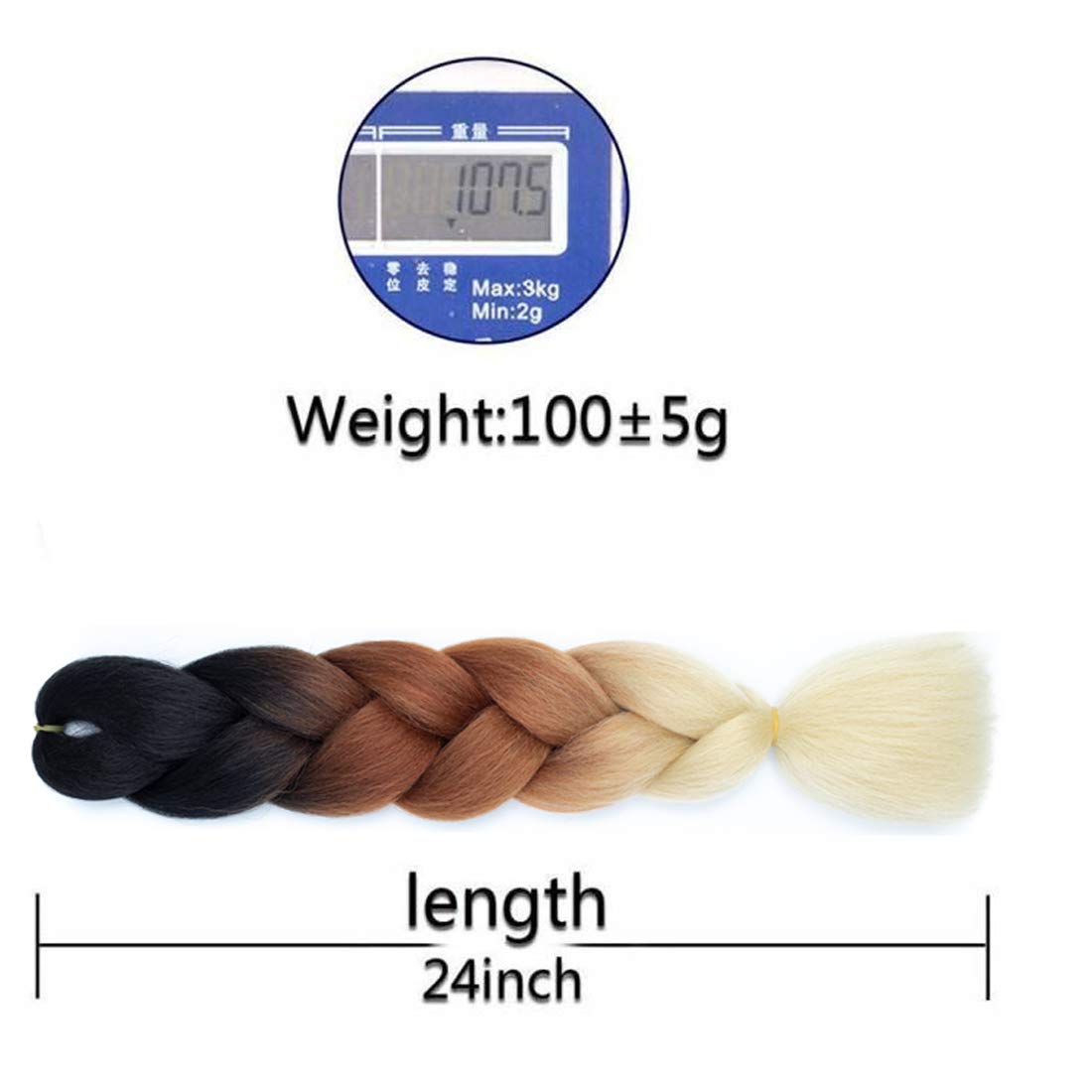 Xiaofeng Braiding Hair Extensions for Women 6 Packs 100g/Pack 24Inch High Temperature Ombre Jumbo Synthetic Braiding Hair for Twist Crochet Braids (24 Inch, black-brown-beige)