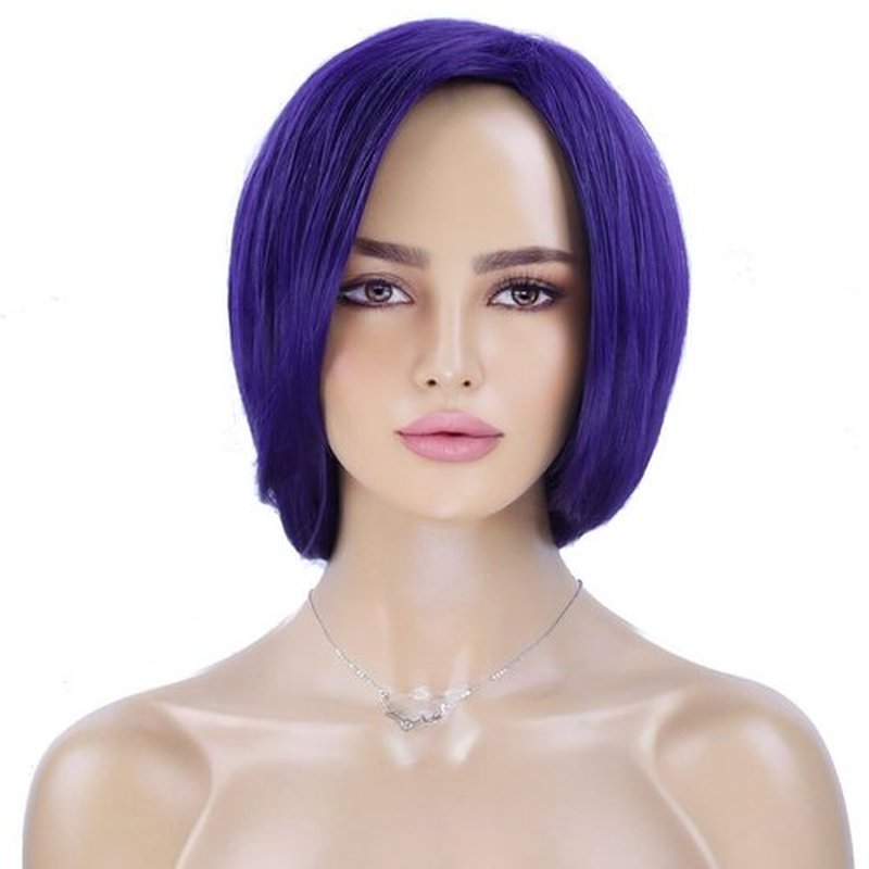 RightOn Orange Wig Short Straight Bob Wig Dark Orange Wig for Cosplay Party Wig Cap and Eye Mask Included (Dark Purple)
