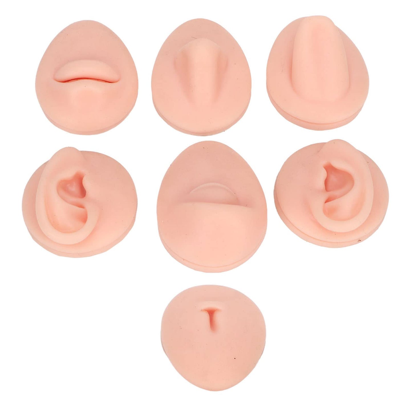 Soft Silicone Flexible Model Body Part Displays Set, Body Piercing Practice Model Simulation Ear Eye Nose Mouth Tongue and Belly Button Model for Novice Piercer (Light Skin Colour)