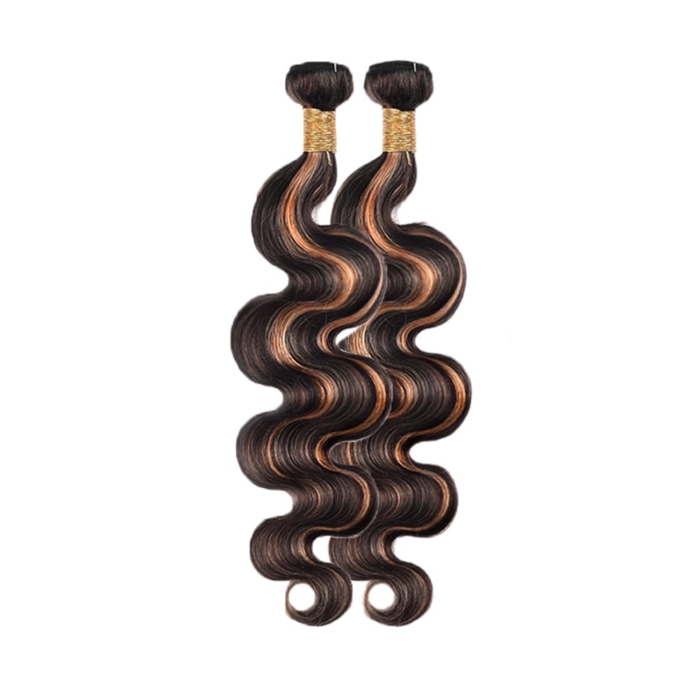 P1B/30 Bundles Human Hair Ombre Brown Body Wave Bundles 16 16 Inch Peruvian Hair Mixed Length 2 Bundles Two Tone And Light Brown Bundles Unprocessed Brown Human Hair Bundles Hair Weave