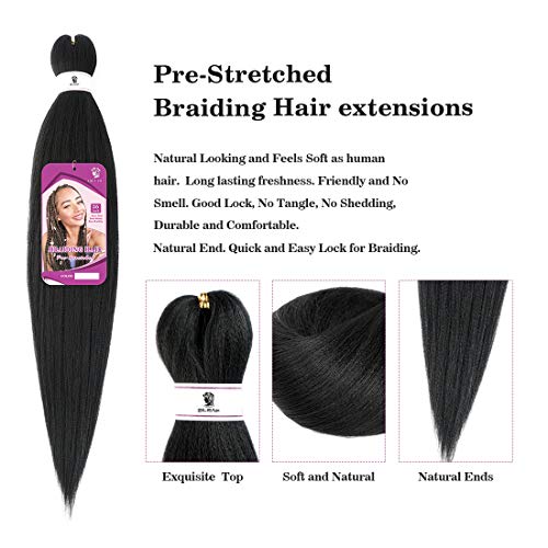 8 Pack Pre Stretched Braiding Hair 26 Inch Easy Braid Black Yaki Texture Synthetic Fluffy Hair Extensions for Braiding Crochet Braids can Hot Water Setting(1B, 26inch)