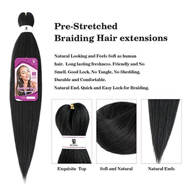 8 Pack Pre Stretched Braiding Hair 26 Inch Easy Braid Black Yaki Texture Synthetic Fluffy Hair Extensions for Braiding Crochet Braids can Hot Water Setting(1B, 26inch)