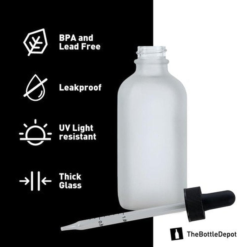 The Bottle Depot - 2 Pack - 4 oz Glass Bottle with Dropper - Clear Frosted - 22-400 Neck Finish - Boston Round Bottles - Leakproof Essential Oils Bottles