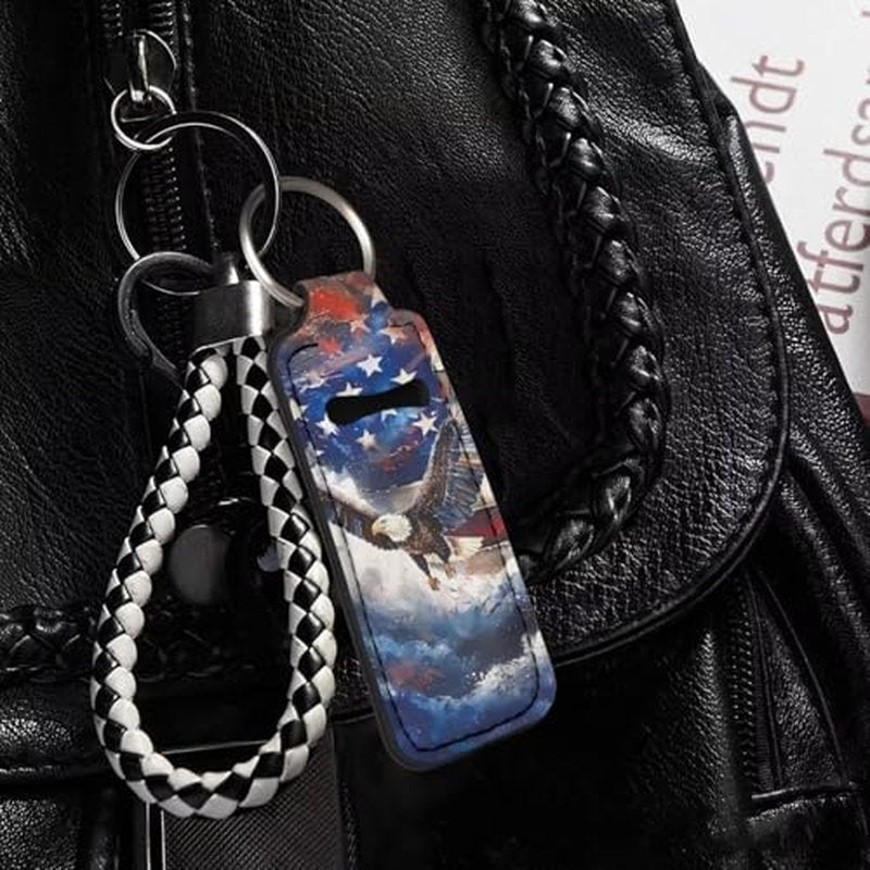 SEANATIVE Eagle American Flag Lipstick Holder Lipstick Holder Keychain Sleeve Lipstick Pouch Lip Balm Holder Sleeve Portable Key Chains to hold Travel Daily Accessories