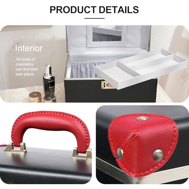 urecity Portable Retro Leather Makeup Train Case Cosmetic Organizer Case Leather Storage Box with Combination Lock (12.5", Red Crocodile)