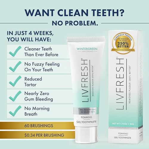 LIVFRESH Toothpaste Gel, Clinically Proven to Remove Plaque 250% Better, Improves Gum Health 190% Better, Prevents & Reduces Tartar, Freshens Breath, SLS Free Dental Gel, Wintergreen, 2 Pack