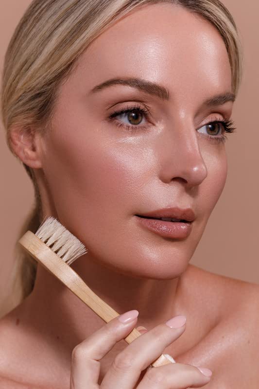 CSM Dry Brushing Body Brush Set- Natural Bristle Body Brush, Exfoliating Face Brush for Soft Skin: Kit contains 1 Dry Brush for Face + 1 Body Brush for Lymphatic Drainage, Cellulite, and Circulation
