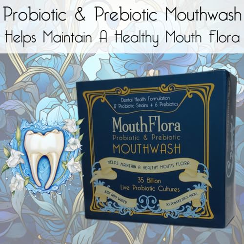 MouthFlora - Probiotic & Prebiotic Mouthwash | Dental Health Formulation | 17 Probiotic Strains + 7 Prebiotics | 35 Billion CFUs | Concentrated Powder Formulation | 30 Pack