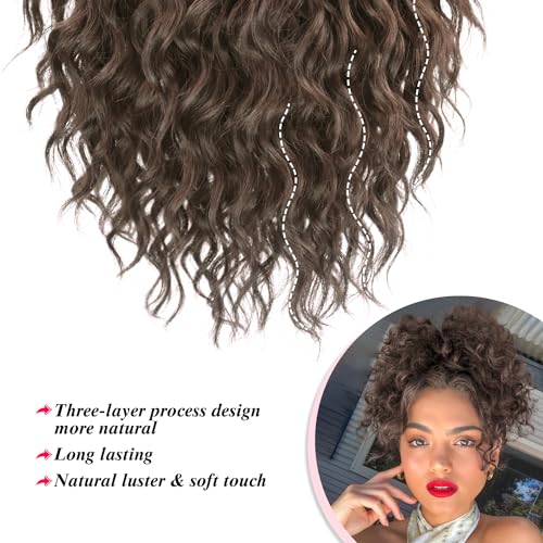 Adancyler Messy Bun Hair Piece Yaki Textured Sweet Loose Wavy Curly Hair Bun Short Drawstring Ponytail Extensions Hair Toppers Synthetic Hairpieces Pony Tails Hair Extensions for Women(Black)
