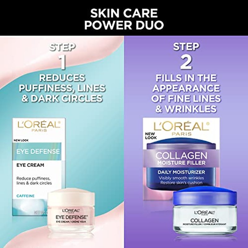 L'Oreal Paris Collagen Face Moisturizer Day and Night Cream, 1.7 oz + Dermo-Expertise Eye Defense Eye Cream, 0.5 oz