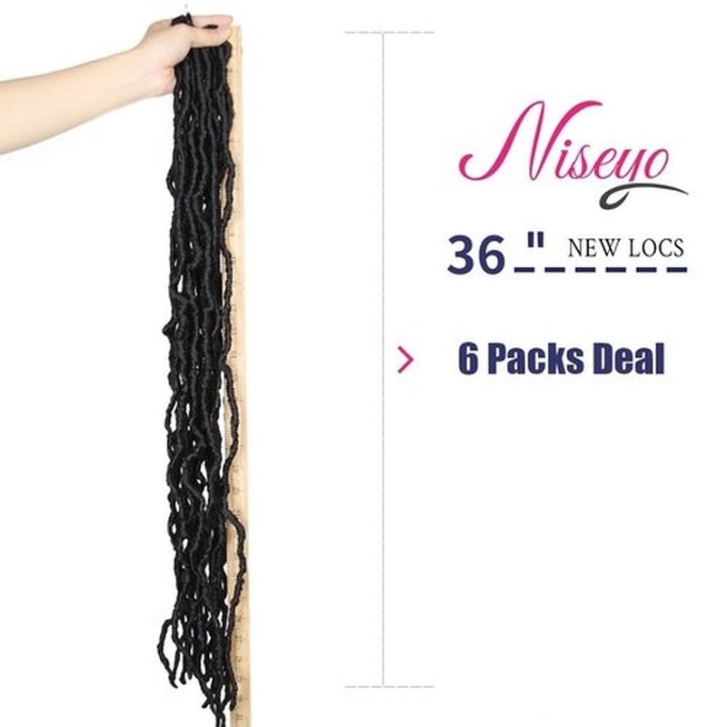 Niseyo Faux Locs Crochet Hair 36 Inch Soft Locs, 6 Packs Long Crochet Locs Pre Looped Crotchet Straight Synthetic Hair Extensions (1B, Natural Black)
