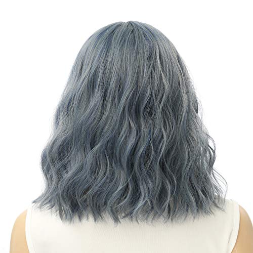 VRbeatter Blue Wig Short Bob Wigs With Air Bags Shouder Length Wigs Synthetic Heat Resistant Wigs Cosplay Wig Natural Looking (12" Mix blue)
