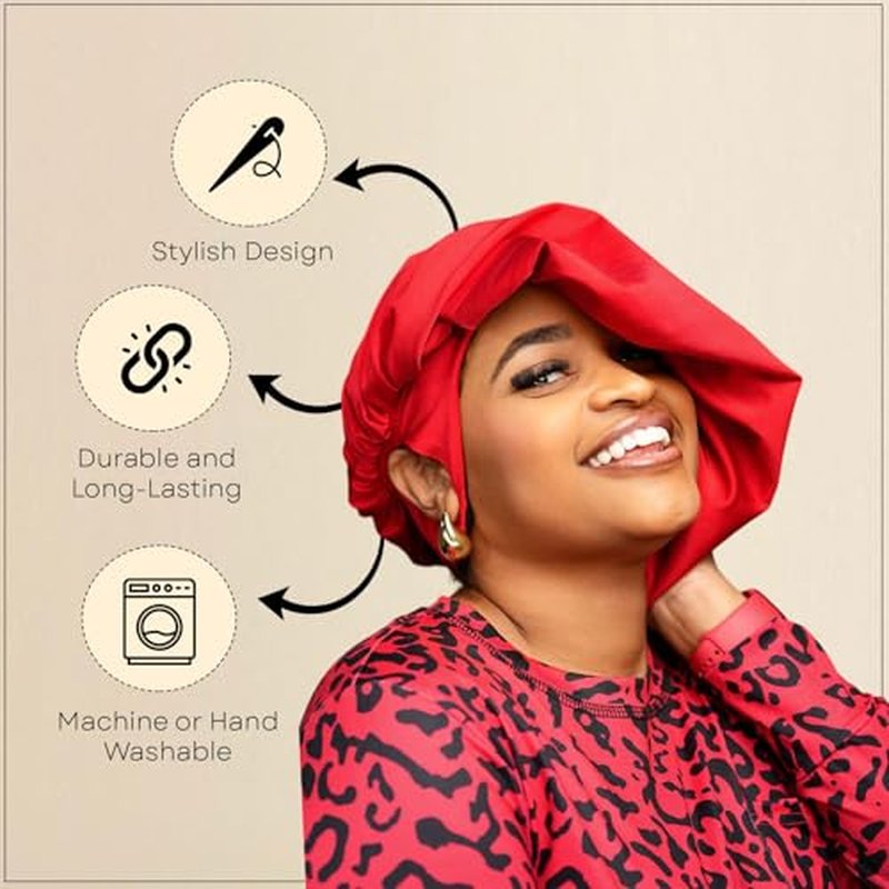 EARTWOEAR Bonnet, Hair Bonnet for Sleeping, Women Sleep Cap Hair Bonnet, Polyester/Lycra Blend Sleep Bonnet, Full Bonnet with Ear Slots (Red)