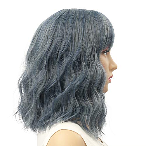 VRbeatter Blue Wig Short Bob Wigs With Air Bags Shouder Length Wigs Synthetic Heat Resistant Wigs Cosplay Wig Natural Looking (12" Mix blue)