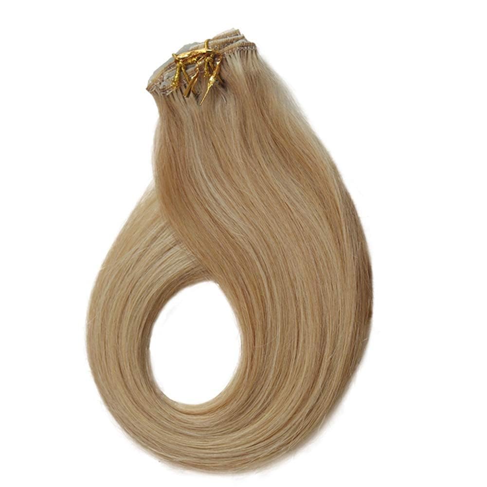 Remy Clip in Hair Extensions Balayage Soft Real Human Hair Extensions 22 Inch Human Hair Natural Beige Blonde with Bleach Blonde 70g 7Pcs For Women