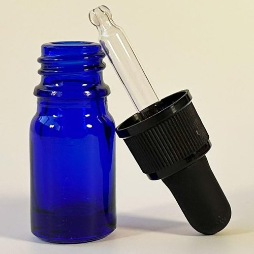 PIPIBA 24Pack 1/6 oz (5ml) Round Drip Tip Glass Eye Droppers. Essential Oil Glass Bottle. For Lab Bottles (Blue)