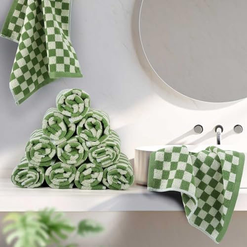 Washcloths 12 Pack Bathroom Face Towels 4 Colors for All Family Members, Soft Cotton Terry Wash Cloths for Showering 13"x13", Checkered