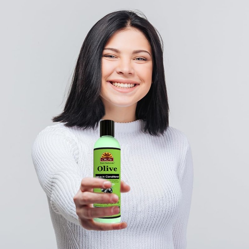 OKAY - Olive Oil Leave-In Conditioner - For All Hair Types and Textures - Conditioning and Healthy Shine - Nourish, Condition, Hydrate - Free of Sulfate, Silicone & Paraben - 8 oz