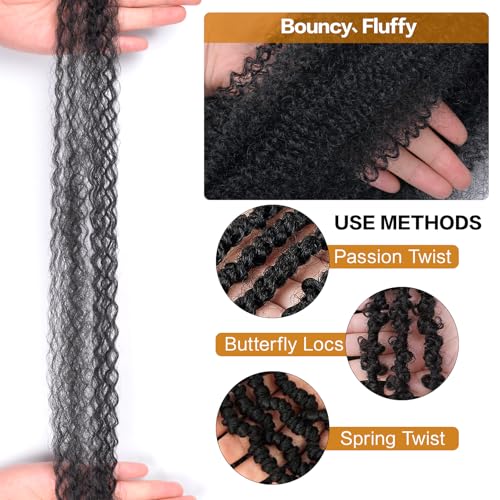 Marley Twist Braiding Hair 3 packs, Springy Afro Twist Hair Natural Black Mini Twist Hair Kinky Twist Hair Braids for Distressed Soft Locs Spring Twist Hair for Black Women (8 Inch,3Pack,1B)