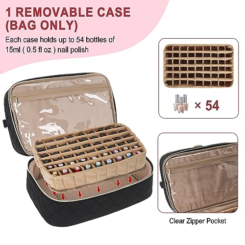 Jaffzora Nail Polish Organizer Case, Double Layers Nail Organizers and Storage, Holds 40 Bottles Gel Nail Polish&Nail Lamp, Travel Nail Supplies Carrying Bag for Nail Art Tech & Manicure Tools,Black