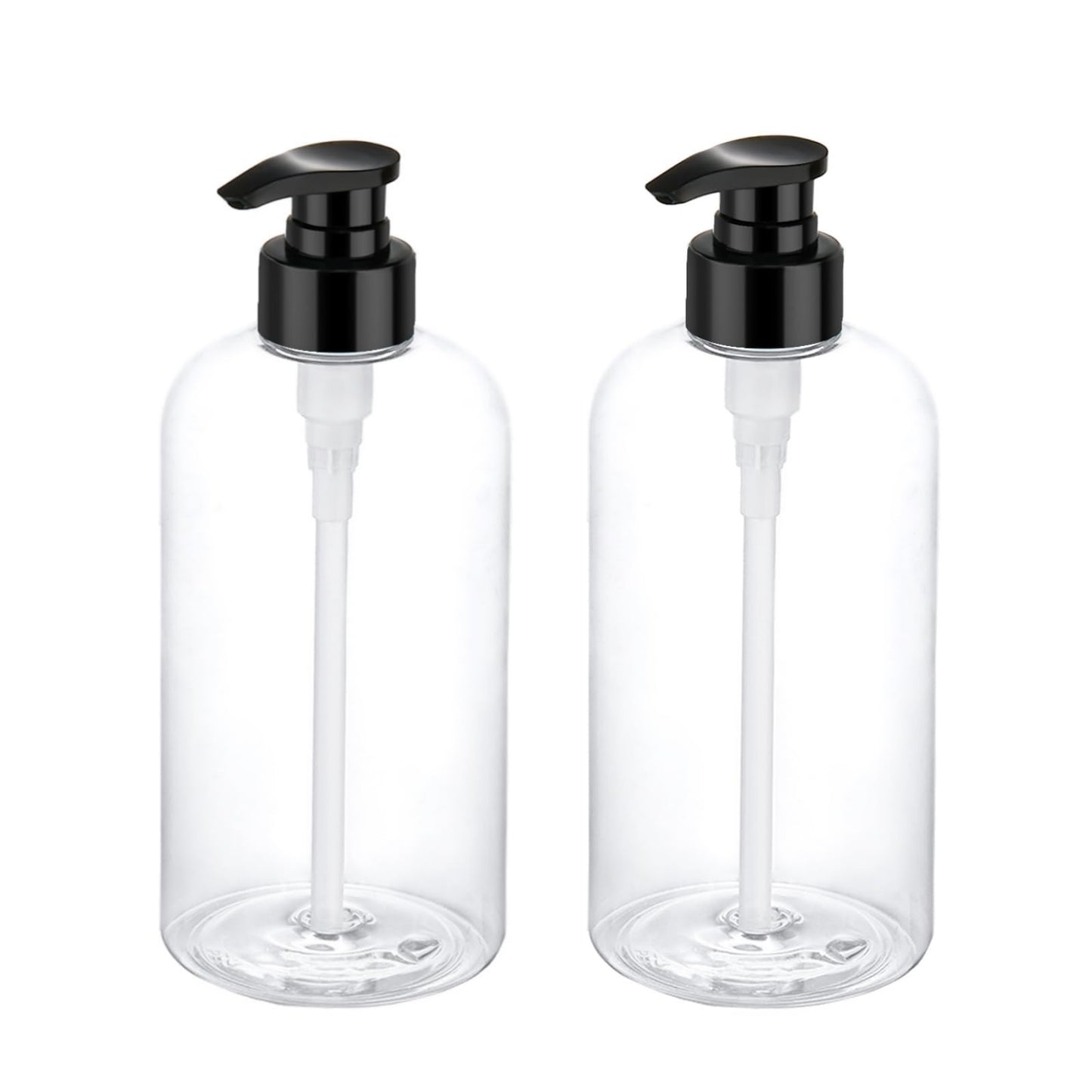 Bynccea 2 Pack Empty Plastic Pump Bottles Dispenser 16 oz / 500 ml Refillable Shampoo Bottles with Pumps Cylinder Shampoo Lotion Hand Pump Bottle Liquid Container for Bathroom Shampoo and Body Wash